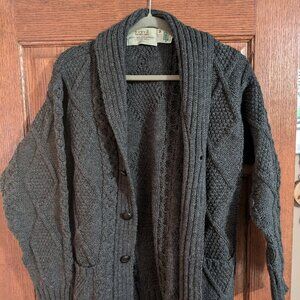 Aran Sweater Market Diamond Knit Mens Cardigan - Charcoal - Medium